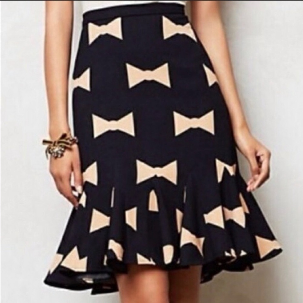 ANTHROPOLOGIE Eva Franco Bow Print Skirt 8